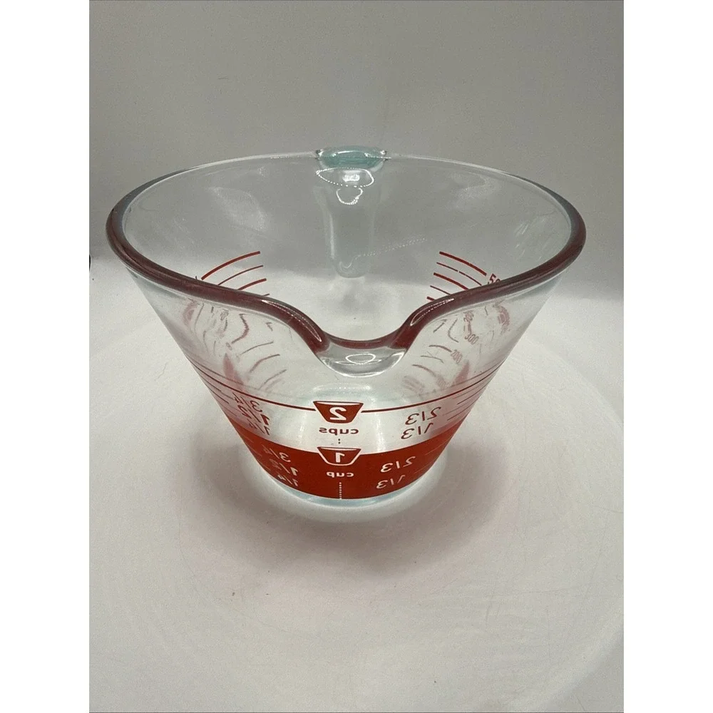 Vintage Pyrex Red Reverse Read 2 Cup Measuring Cup Made in USA Red Lettering